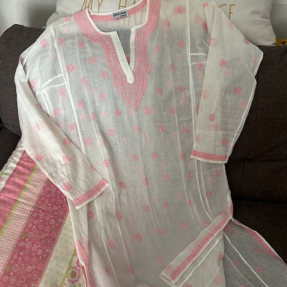 JULIET DUNN Hand Embroidered Sheer White and Pink Resort Cover Up NWOT - Picture 3 of 14